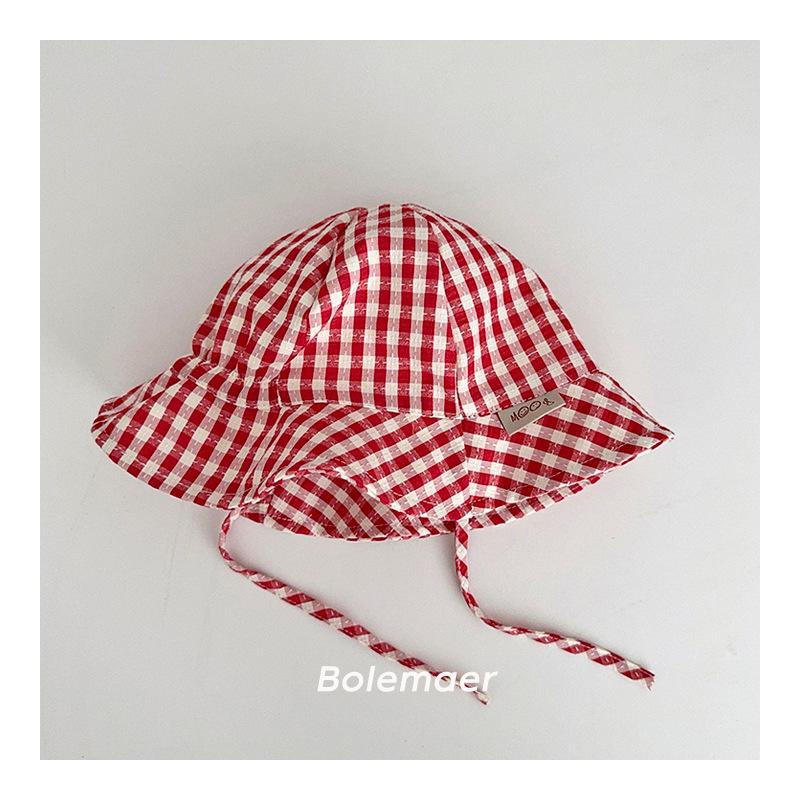 

Baby Hat 46-48cm 6-24 Months Summer Thin Toddler Baby Wide Brim Sun Hat Adjustable Strap Plaid Kids Sun Protection Bucket Hat 46-48cm