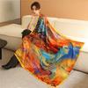 Luxury Horse Print Square Scarf Vintage Imitation Silk Shawl Scarf Women Windproof Outdoor Head Wrap 110*110Cm