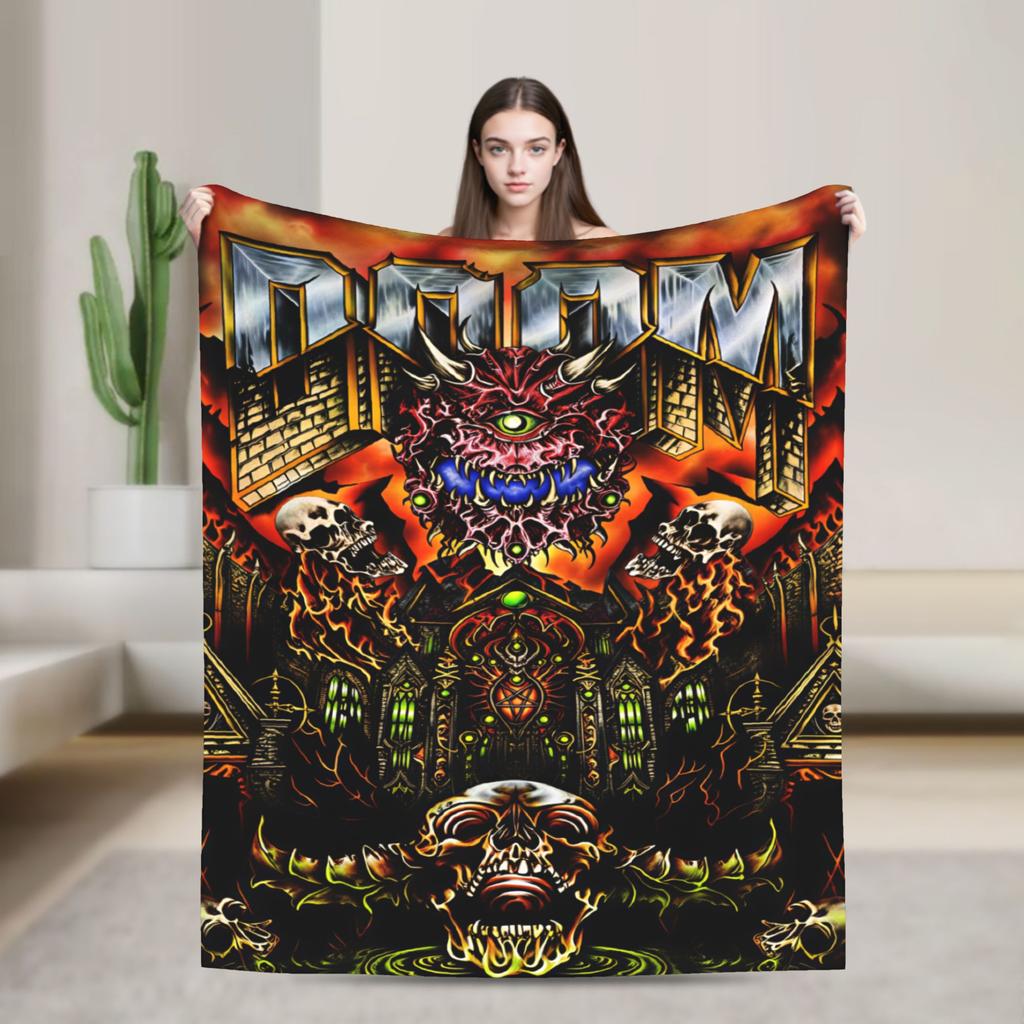 Doom Slayer Gaming Blanket  Warm Fashion Plush Throw Blanket For Couch Chair Sofa Bed Camping Flannel Bedspread Bed Cover