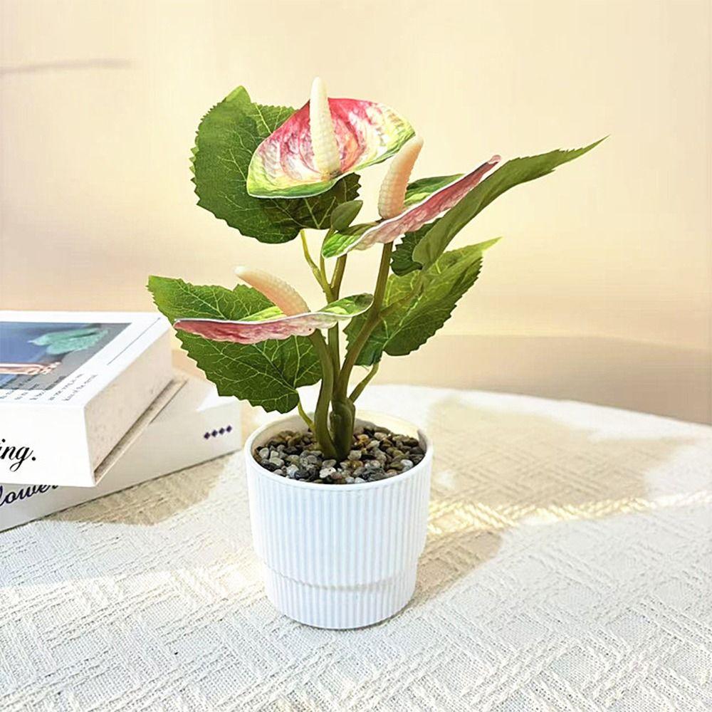NOVÝ VÍCEBAREVNÝ UMĚLÝ ANURIUM BONSAI REAL TOUCH FOTO REKVIZITY SIMULAČNÍ ROSTLINA STOLNÍ OZDOBA MĚKKÁ GUMA FALOŠNÁ KVĚTINA DÁREK