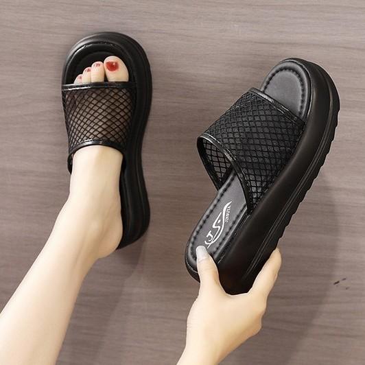 Mesh One-word Mop Muffin Thick-soled Comfortable Cool Slippers Spring and Summer Women's Shoes New Casual Versatile Slippers
