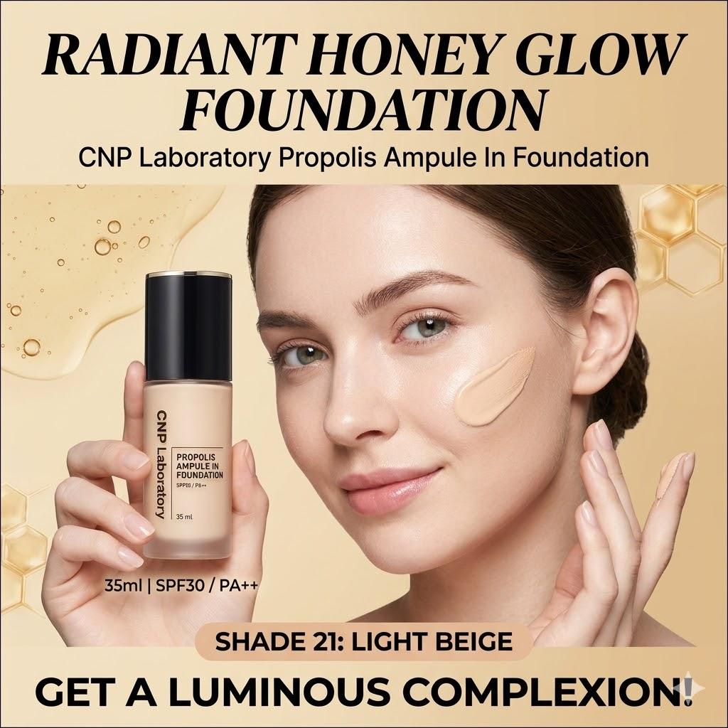 

[CNP Laboratory] Propolis Ampule In Foundation 35ml - #21 Light Beige, SPF30 PA++, Radiant Honey Glow, High Coverage Liquid Foundation, K-Beauty 35ml x 1EA
