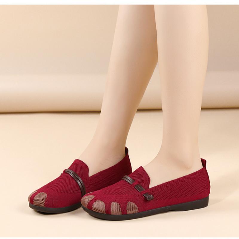 Damenschuhe 2025 Frühjahr/Sommer neuer Stil flacher Mund flache Unterseite Mutterschuhe atmungsaktives Mesh-Schuhe bequeme Halbschuhe