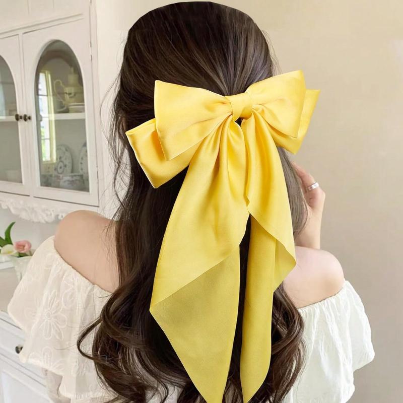 4Pcs Hair Bows Clips For Women, Black Bow White Bow Pink Bows Bow Hair Clips For Women Ribbons Bow Barrettes Satin Hair Bows Long Tail Clips