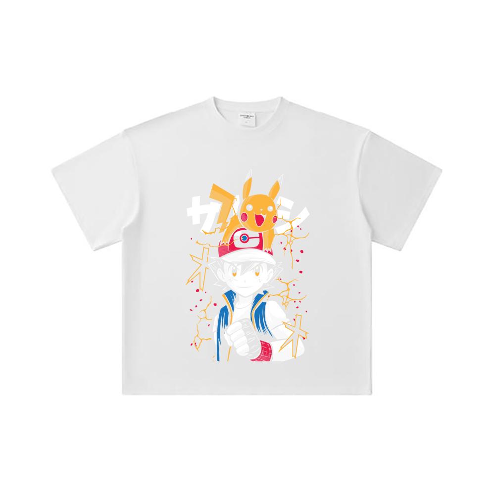 260 GSM Double Yarn 32 Count 100% Cotton Pokemon V2 Ash Print Unisex Heavy Cotton T Shirt