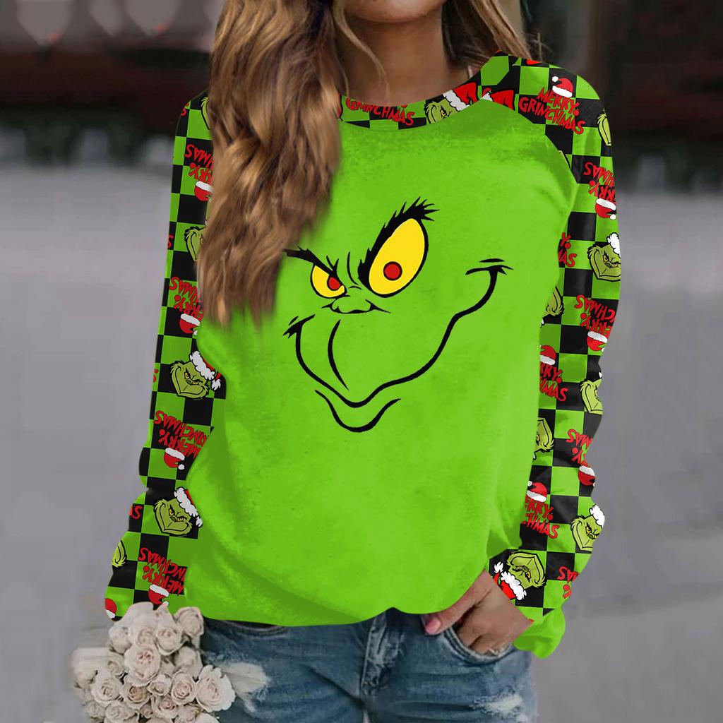 Women's Fashion Casual Long Sleeve Christmas Printed  Neck Sweatshirt Top