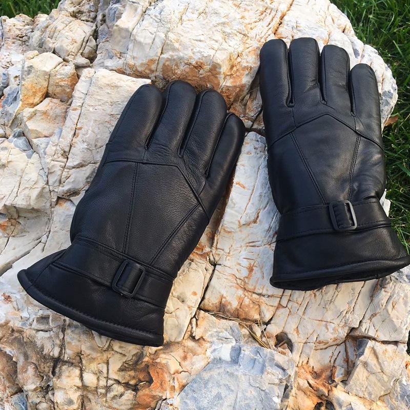 Leather Gloves, Sheepskin and Fur Integrated, Men's and Women's Outdoor Riding, Warm and Thickened, Winter Cycling, Driving, Motorcycle Waterproof