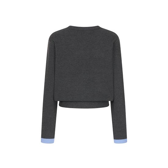 Yesica Soft Round Neck Color Block Cardigan YJ8KC504 FREE серый