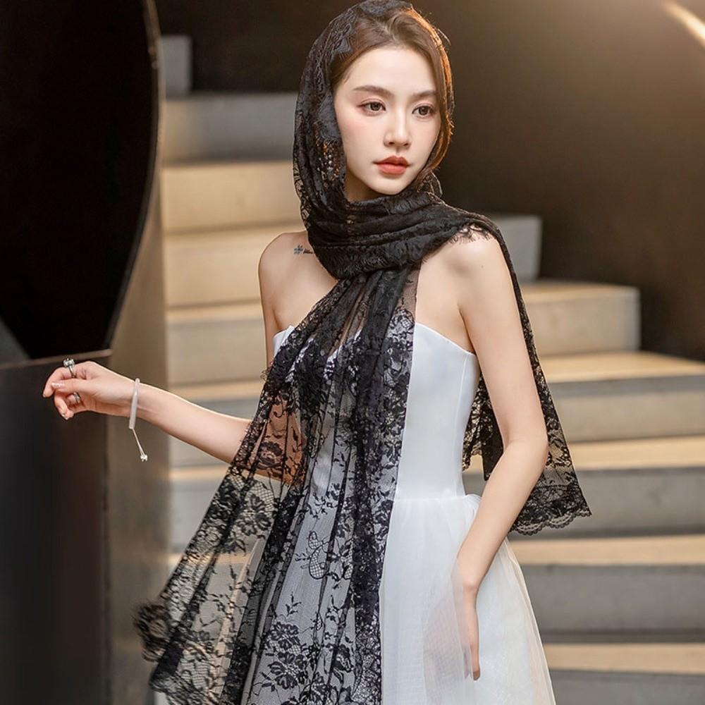 Hollow Veil Prayer Shawl Flower Mantilla Scarf Simple Bride Head Gauze Party