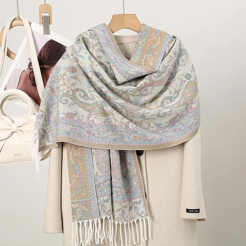 

Bohemian Autumn Cashmere Scarf For Women Jacquard Pashmina Floral Female Thick Blanket Soft Bufanda Warm Shawl Poncho Stole 65 x 180cm