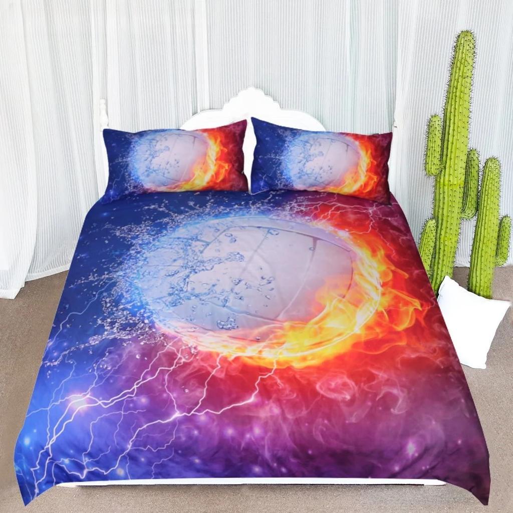 Set Lenjerie de Pat Volei Sporturi King Queen Husă de Plapumă Tematică Minge Foc și Apă Husă de Plapumă Poliester Husă de Pilotă