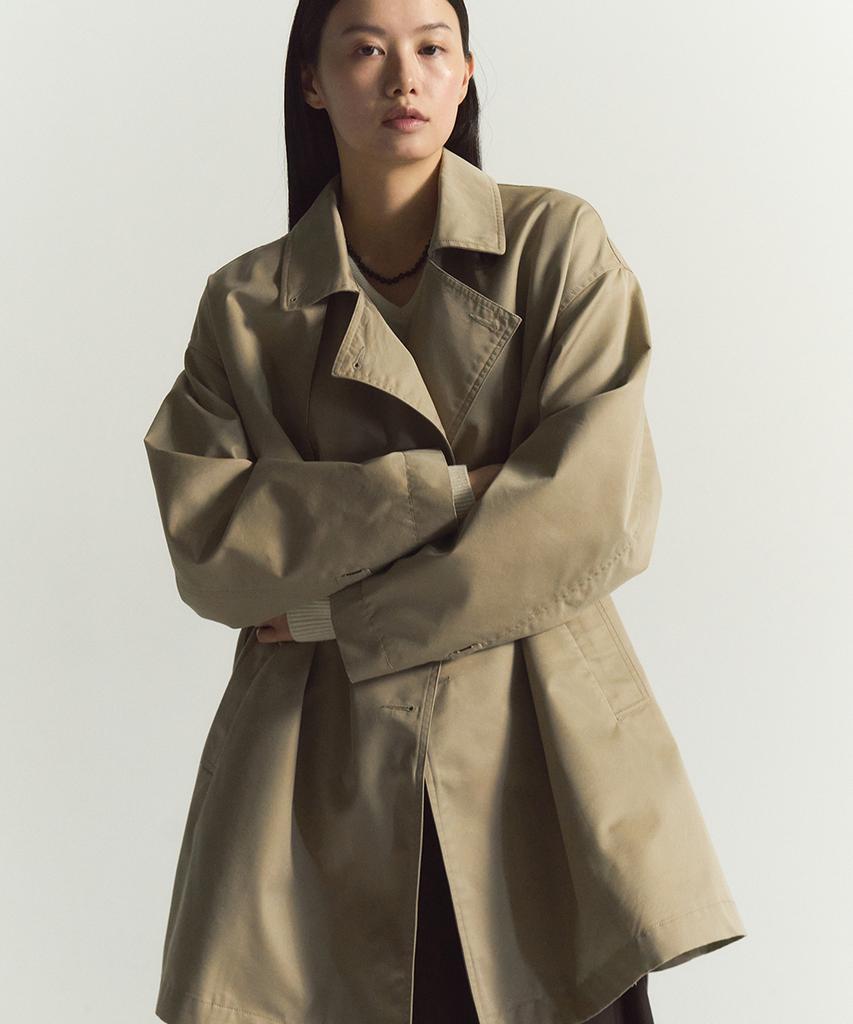 Rough Side White Label Trench Half Coat Sand Beige
