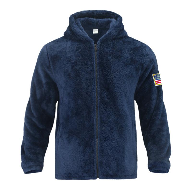 Men's Winter New Arrival Double-Faced Fleece-Lined Warm Hooded Zip-Up Casual Flag Logo Jacket