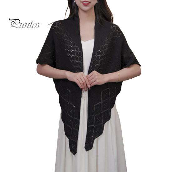 

Женская вязаная шаль, однотонная, с бахромой, легкая, универсальная, алая, открытая, вязаная, с узором, шаль-накидка чёрный