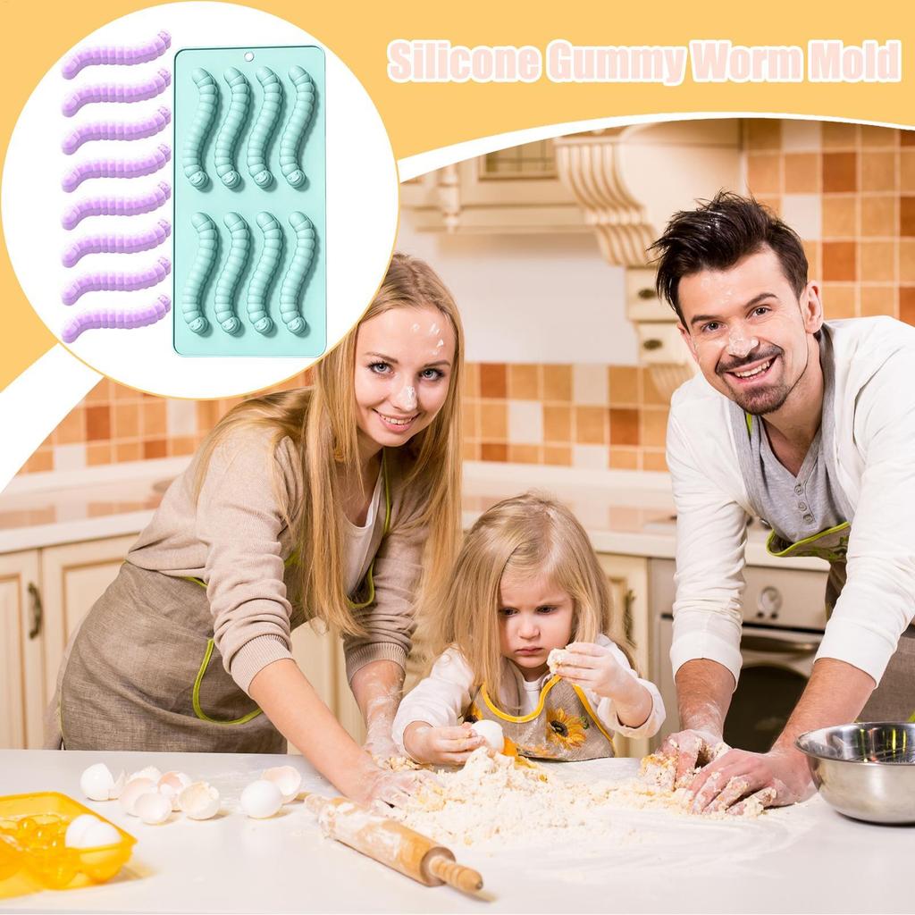 Food-Grade Silicone Gummy Worm Mold Candy Baking Pan Worm Fondant Molds Home Kitchen Supplies, Halloween Christmas Treats
