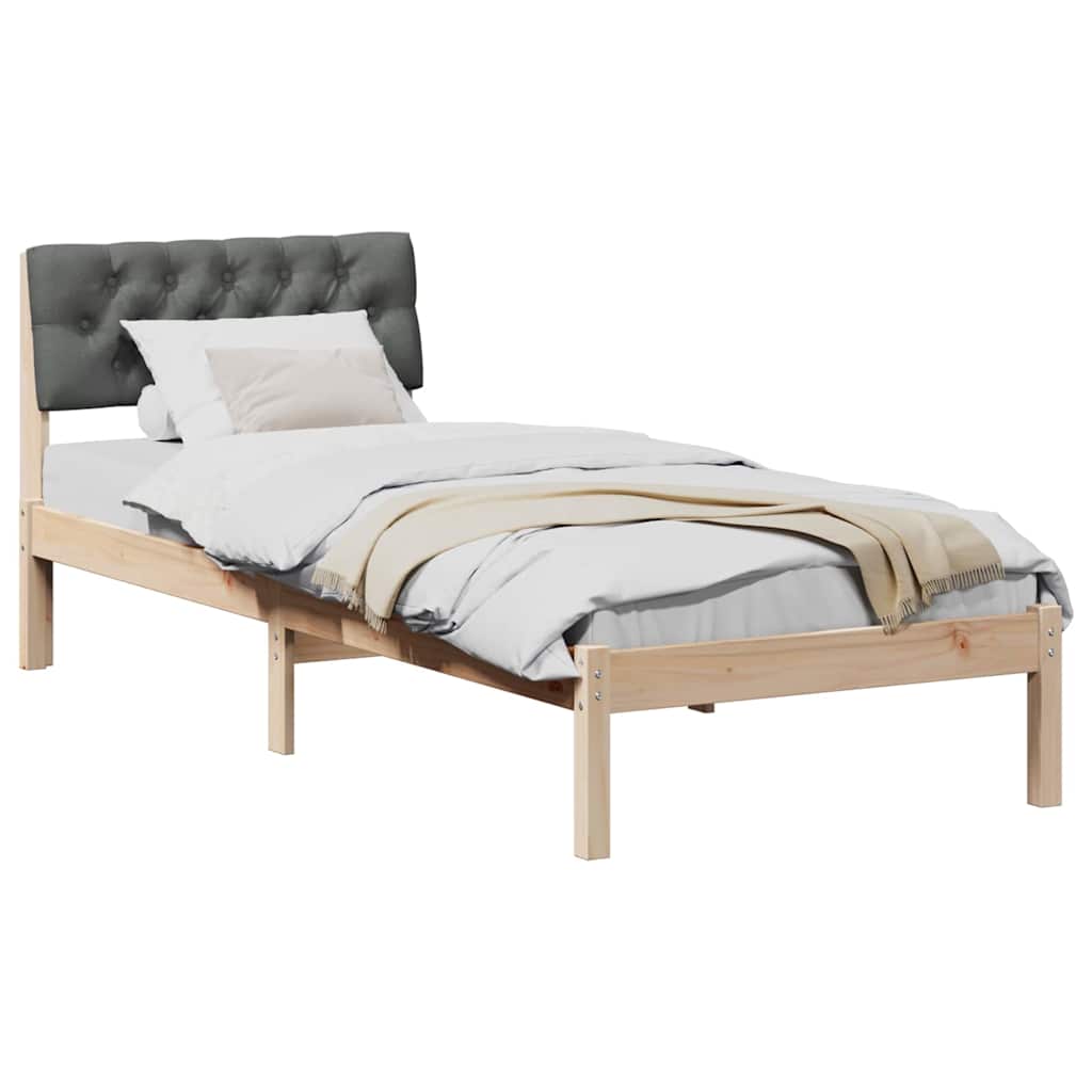Brown and Dark Gray Bed Frame 75 x 190 cm Solid Pine Wood