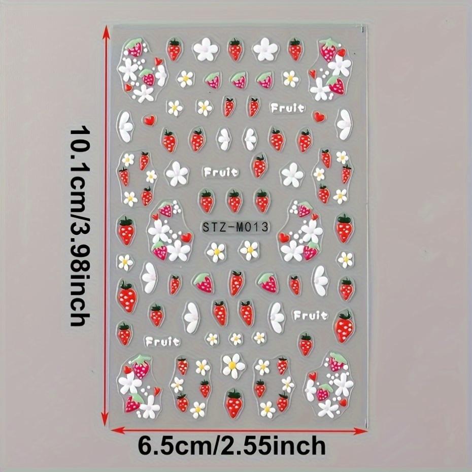 5D Cute Strawberry Nail Art Decals Summer Fruits Cherry Simple Daisy White Flowers Adhesive Sliders Stickers for Nail Manicures Tips