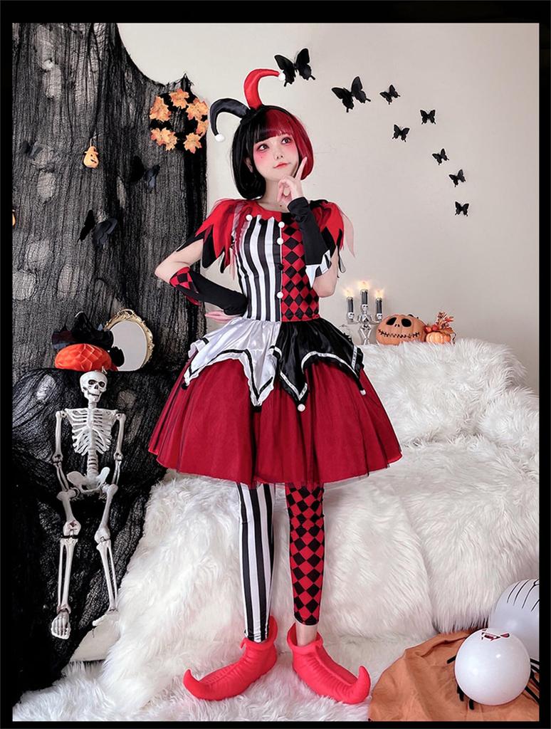 Halloween Clown Cosplay Magician Adult Clown Cute and Plus Little Devil Clown Costume for Perfect for School Cultural and Stage Performances and Size