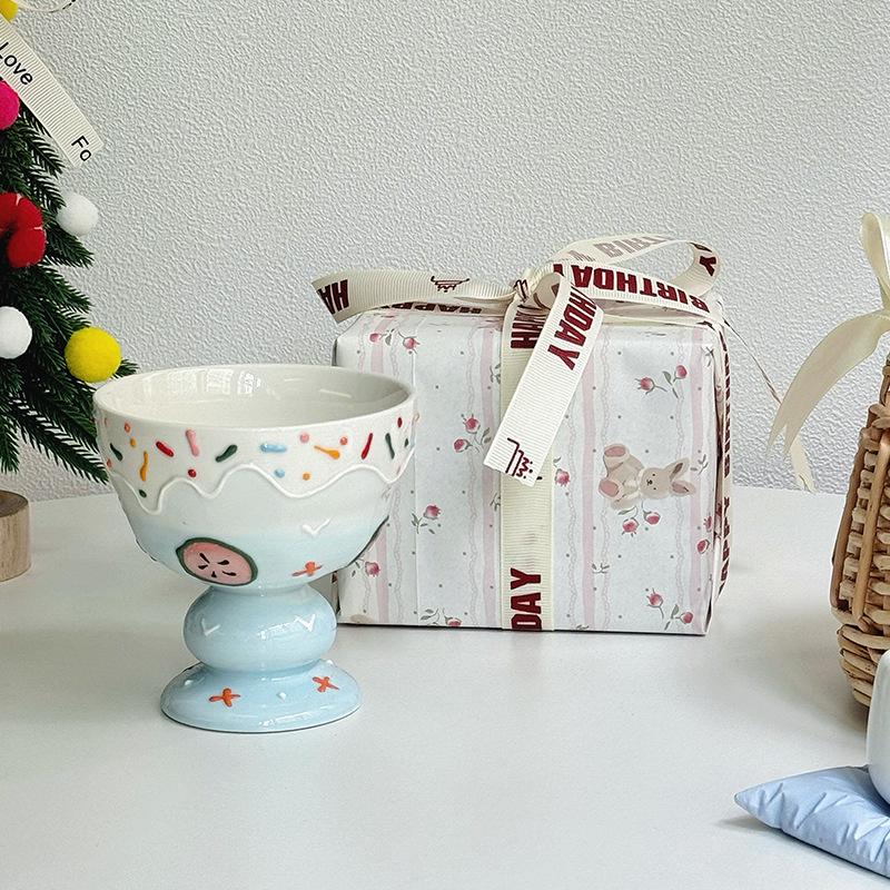 Cute Hand-painted Ice Cream Cup Household Dessert Bowl Yogurt Cup High Value Breakfast Oat Cup Girl Birthday Gift