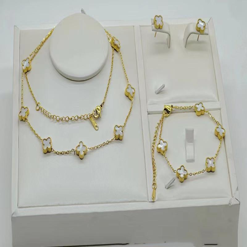 3 stk 9 mm ikke-falmende kløver halskjede, armbånd, øredobbsett, smykkesett av høy kvalitet