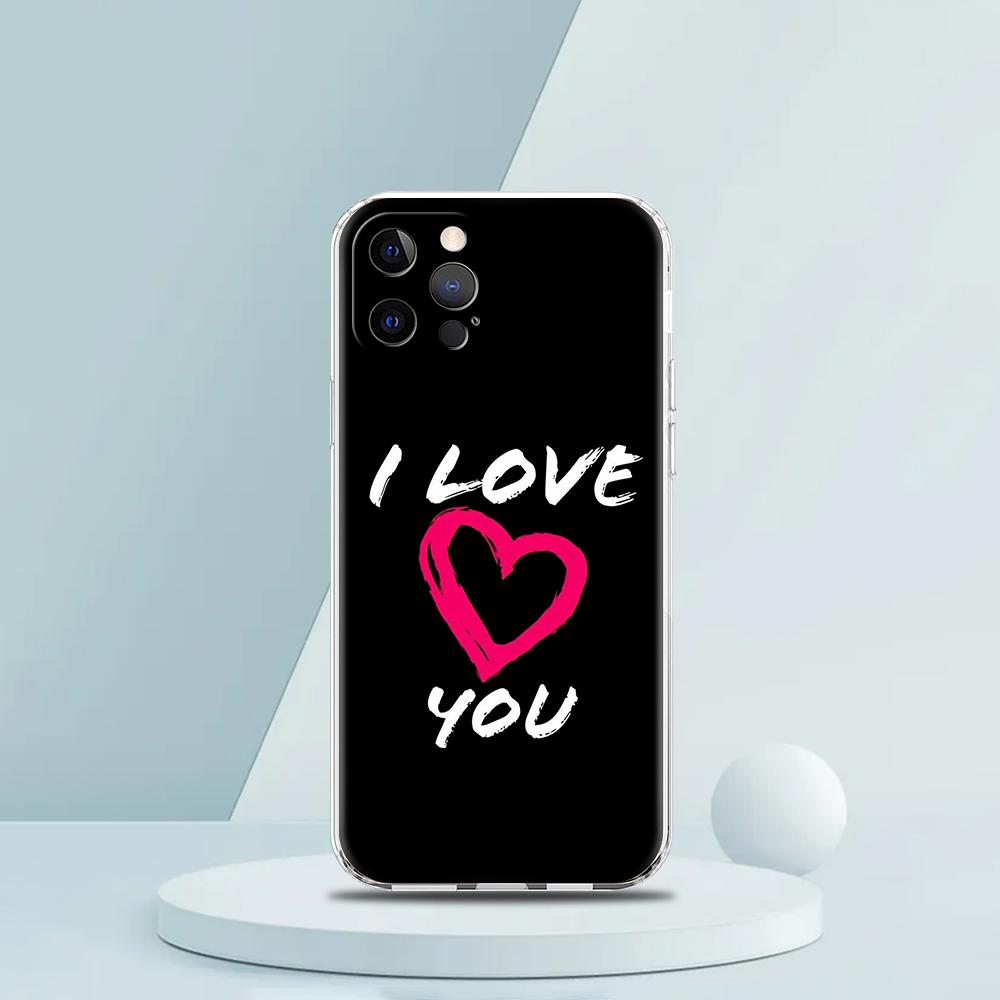 For iPhone 15 16 14 13 12 Mini 11 Pro Max XS X XR SE 7 8 Plus Silicone Clear Cover I Love You Pink Heart Luxury Phone Case