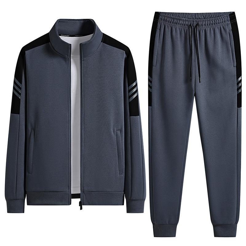 Men's Plus Size Sportswear Cardigan Set, Stand Up Collar Two-piece Set, Sports and Casual Men's Clothing