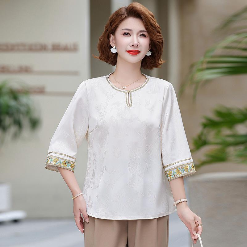 

Retro 2026 Spring Chinese-Style Round Neck Long Sleeve Loose Top Shirt XL (for 90-105 jin)