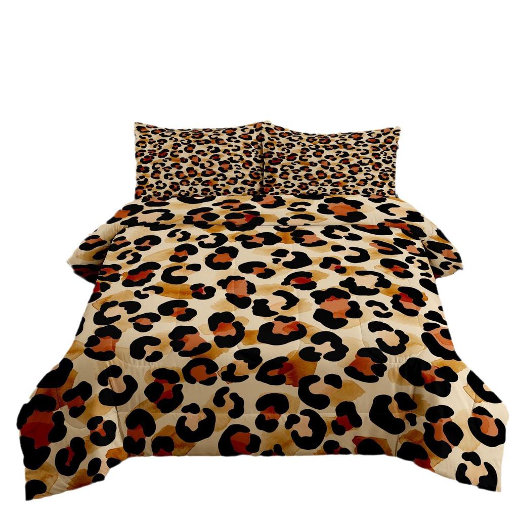 Leopard Leopard Print Fat Quilt Printing Home Textile Quilt Printing Feather Silk Cotton Three Piece Quilt Cover