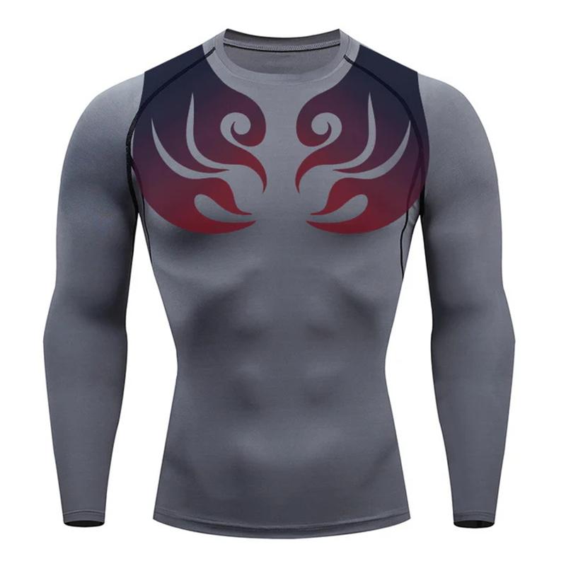 Anime 3D Print Long Sleeve Compression Shirt for Men Gym Workout Running Undershirt Baselayer Athletic Quick Dry Breathable Tops