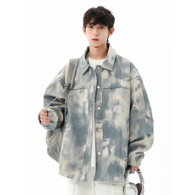 Wassup Jacket Men's Tie-Dye Spring and Autumn 2025 New American Retro Dirty Jacket Casual Lapel Top