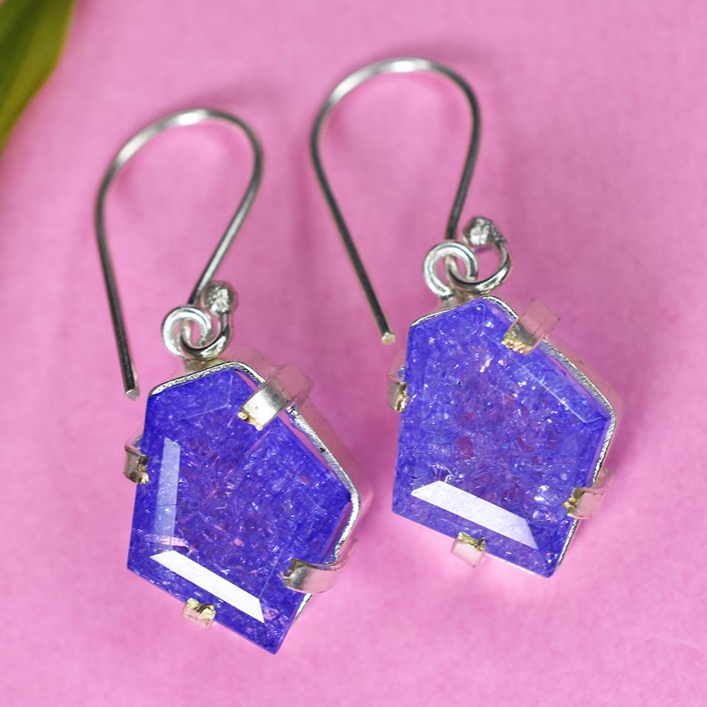 Natural Purple Tanzanite 52 Ct CERTIFIED 925 Sterling Silver Gems Fancy Earring MY.ER-44-NS