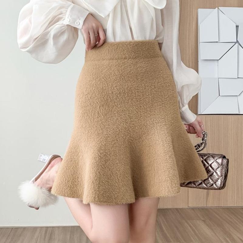 Imitation Mink Fur Short Skirt Women's Autumn and Winter Knitted Fishtail Skirt with Wrapped Buttocks Skirt
