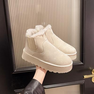 Fashion Women's Boots Round Toe Flat Shoes for Women Slip-on Platform Snow Boots Outdoor Anti-slip Fashion Solid Color Ankle Woman Shoes