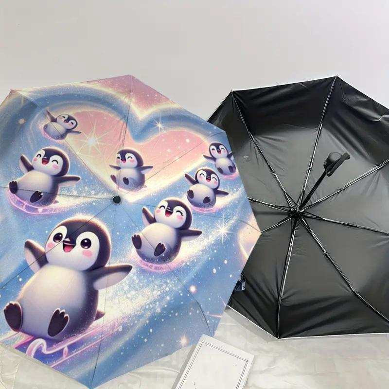 1pc Cute Penguins Heart Sky Umbrella with Plastic Handle,Suitable for All Seasons Home Travel Outdoor UmbrellaDD026