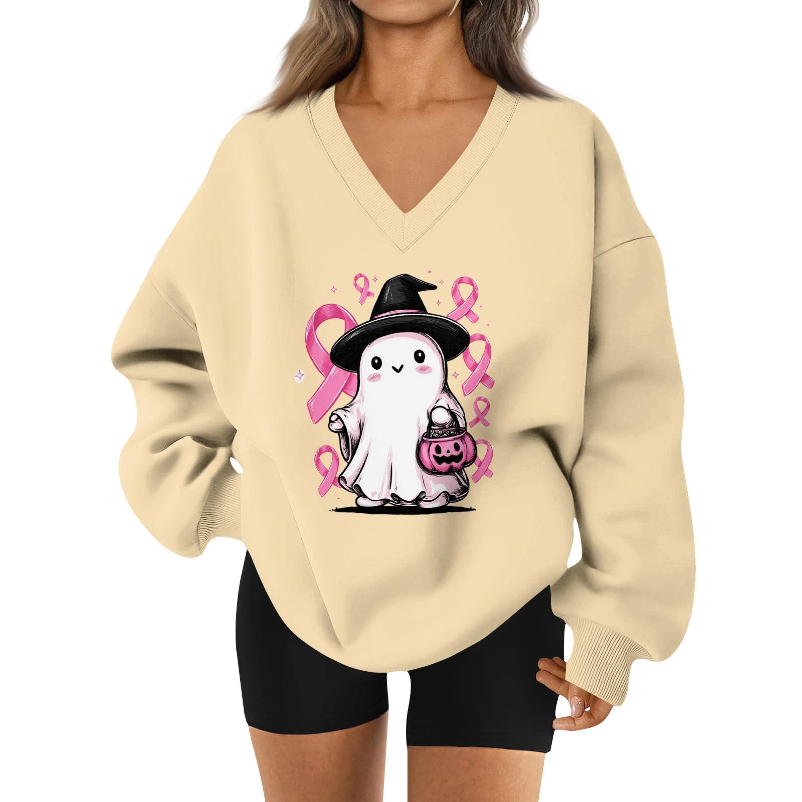 

Women s V-neck Dropped Shoulder Halloween Print Sports Sweatshirt Top L