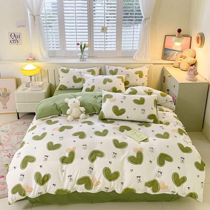 

Комплект постельного белья с принтом, приятный для кожи, простыня, пододеяльник, наволочка, комплект из четырех предметов, комплект из трех предметов 1.2m bed