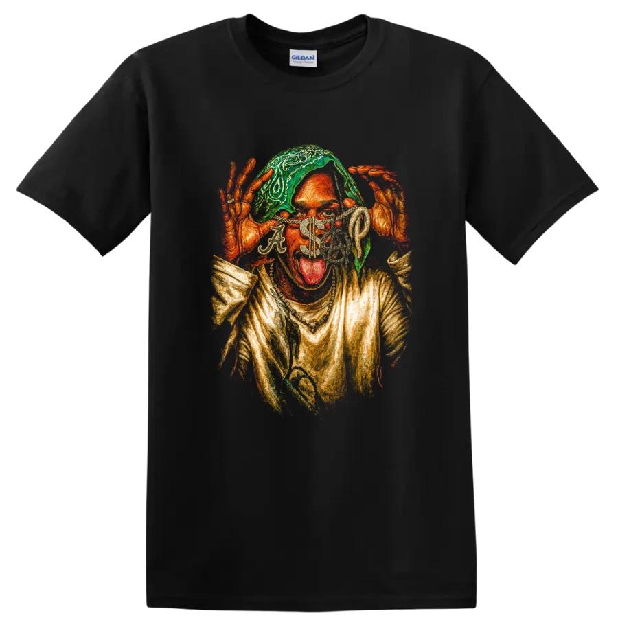 Aap Rocky Hip Hop Porträt T-Shirt Aap Mob Psychedelisches Graffiti Tee