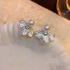 Sweet Imitation Pearl Petal Stud Earrings for Women Girls Korean-Style Temperament Flower Drop Earring Party Jewelry Accessories