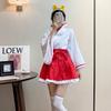 Shrine Maiden Cosplay Czerwony Biały x Czerwony Demon Fox Jednoczęściowy Japoński Styl Kimono Lolita Długi Rękaw Codzienny Moe Halloween Kostium Kostium Uroczy Dorosły Kolano