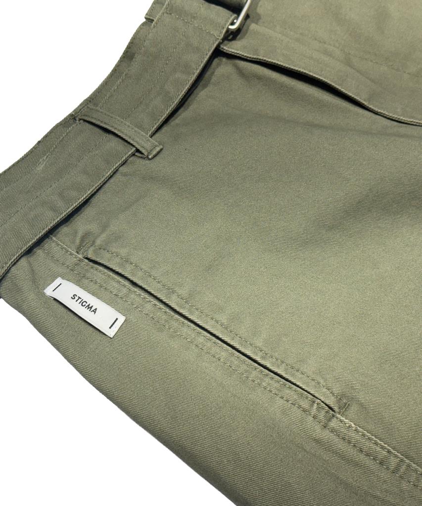 STIGMA Washed Belt Curved Pants Khaki