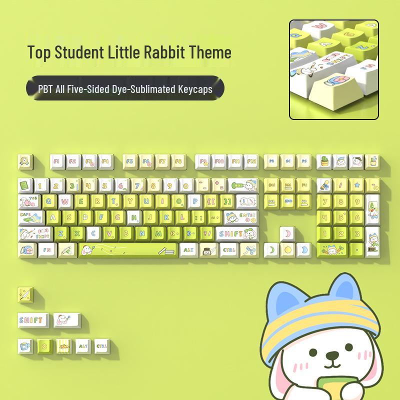 Gradient Green PBT Dye-Sub Keycaps - Customizable DIY Mechanical Keyboard Set, Cute Original Height. 38x16x3 cm