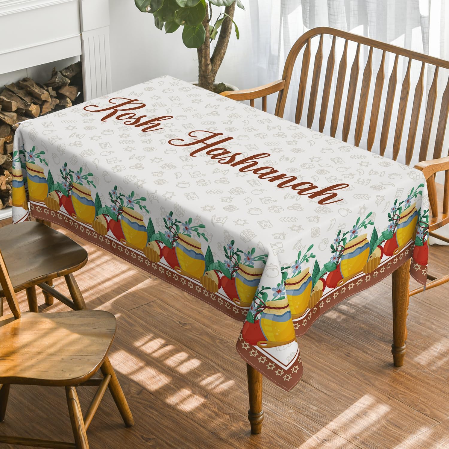Rosh Hashana Polyester Tafelkleed voor Tafeldecoratie Shana Tova Honingpot Keuken Eettafelkleed Joodse Fiesta Feest Decoraties 140x140cm