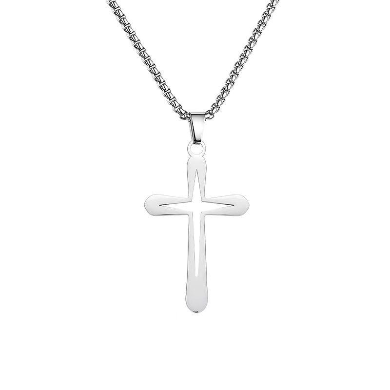 Men's Hip-Hop Titanium Steel Cross Necklace - Non-Fading, Minimalist Starlight Hollow Cross Pendant