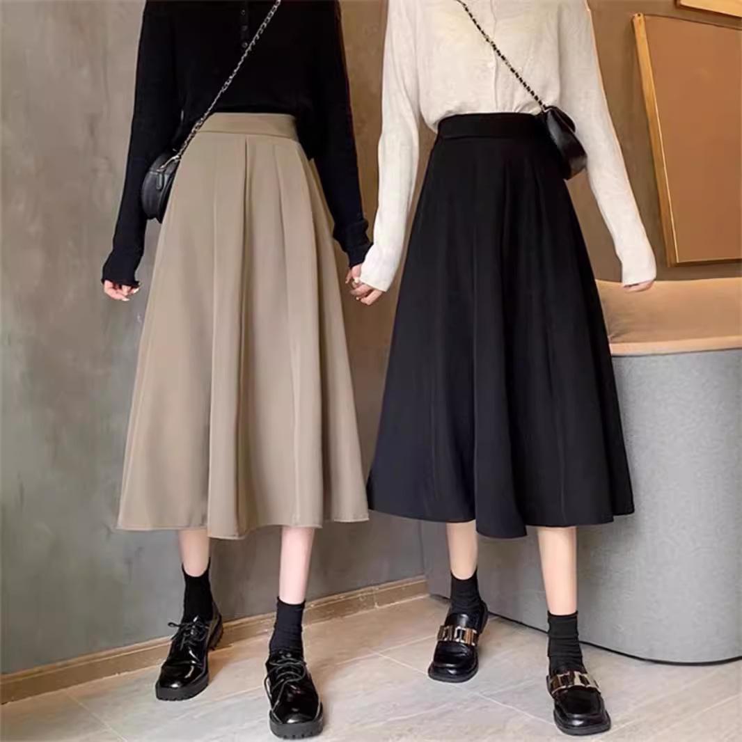

2024 Women s Slimming Black High-Waist A-Line Skirt, Mid-Length, Large Swing, Spring & Autumn M чорний