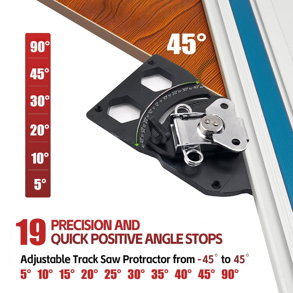 Adjustable Angle Track Saw Square with -45° To 45° Quick Positive Angle Stop,Protractor,90 Degree Right Angle Rail Square Guide
