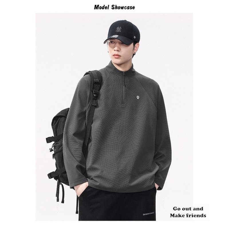Amerikanischer Vintage Halbzip Stehkragen Herren Langarm Lockerer Pullover Sweatshirt