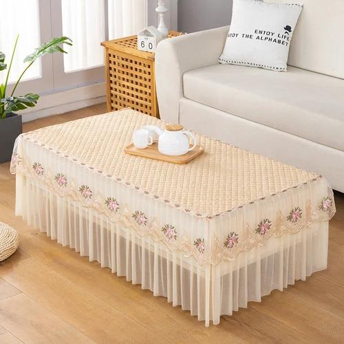 

Хлопковая белая прямоугольная скатерть для журнального столика с кружевом и вышивкой для телевизора, двухслойная универсальная скатерть 60 W x 120 L x 40 H