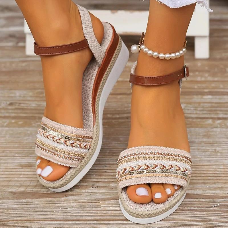 Women's Braided Casual Sandals Buckle Strap Platform Wedge Sandles for Women 2025 Summer Light Non Slip Walking Sandalias Mujer
