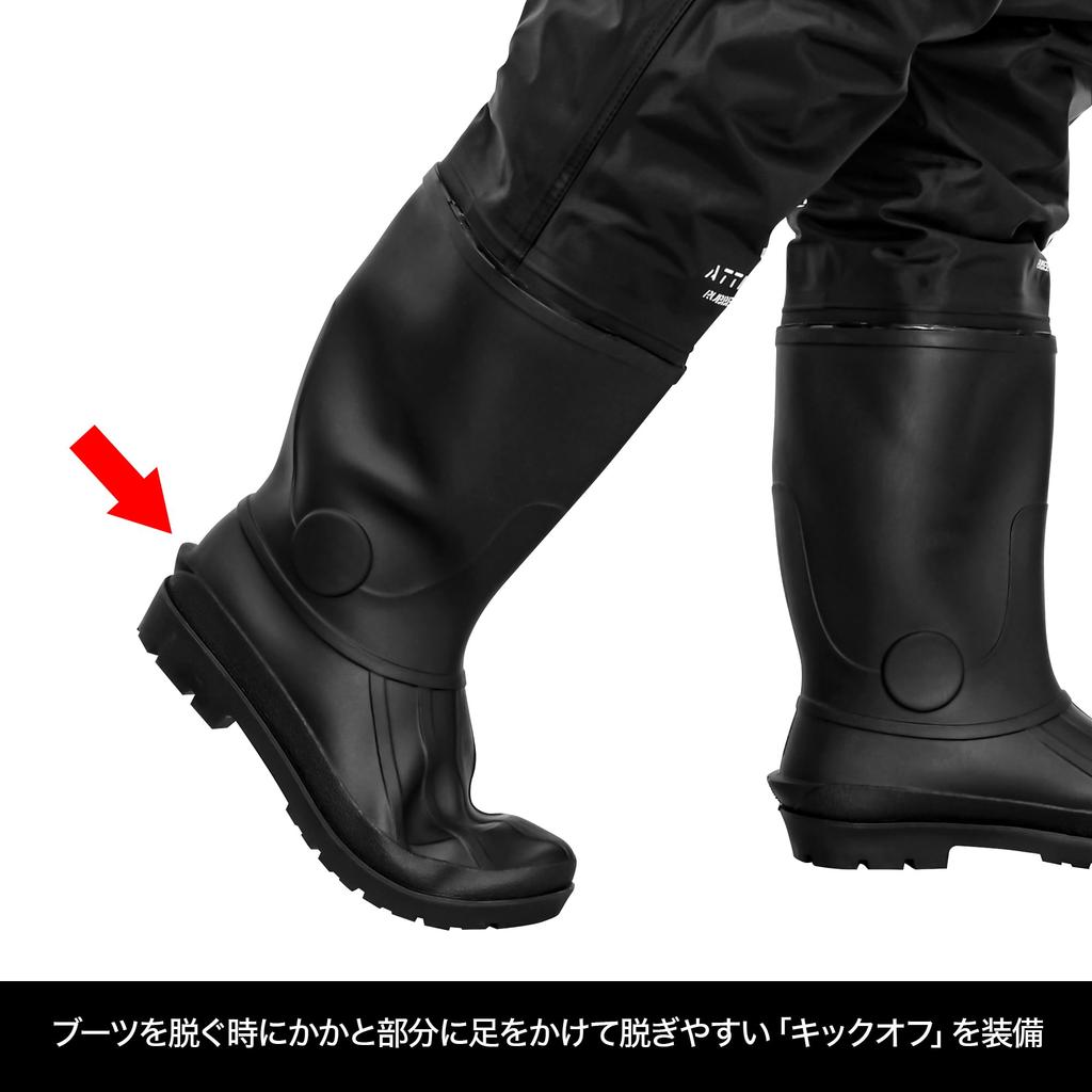 Dress Waders with Radial Size Size Disaster Preparedness Chest-High Sole, AIRBORNE, M, Height 165-170cm, Boots 25-25.5cm, Black,