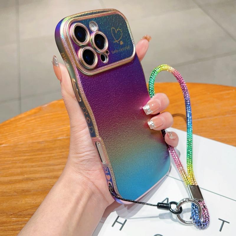 

Чехол для iPhone 16 Pro Max с ремешком, ТПУ задняя крышка телефона, ослепительный дизайн, волнистая форма, сердечко любви Colorful